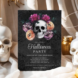 Elegant Gothic Floral Skull Halloween Invitation