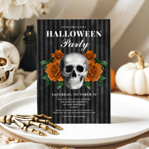 Elegant Gothic Floral Skull Halloween  Invitation