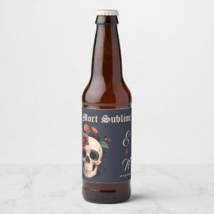 Elegant Gothic Floral Skull Monogram Wedding beer  Bottle Label