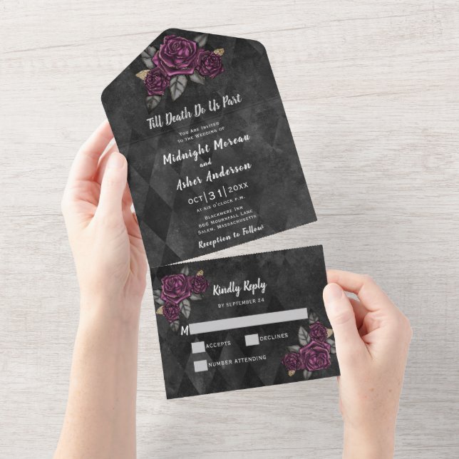 Elegant Gothic Floral Wedding All In One Invitation (Tearaway)
