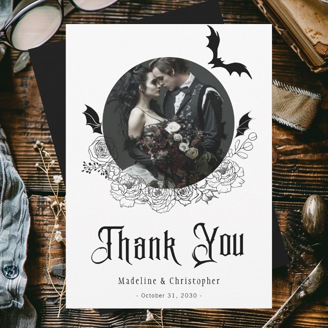 Elegant Gothic Floral Wedding Photo Thank You Card (Creator Uploaded)