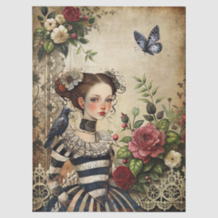 Elegant Gothic Girl & Raven In Rose Garden Tissue Paper