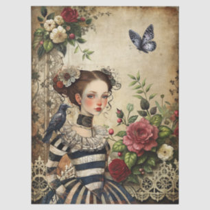 Elegant Gothic Girl & Raven In Rose Garden  Tissue Paper