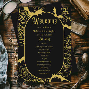 Elegant Gothic Glam Black Gold Wedding Program Programme