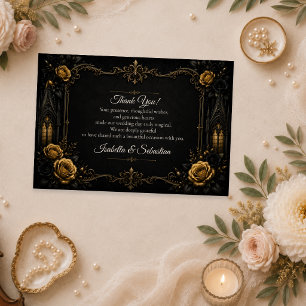 Elegant Gothic Gold Rose Wedding Thank You Card