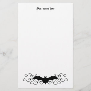 Elegant Gothic Halloween bat and swirls white Stationery