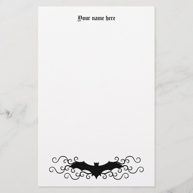 Elegant Gothic Halloween bat and swirls white Stationery (Front)