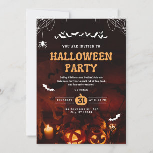 Elegant Gothic Halloween Black Gold Bats Pumpkin Invitation