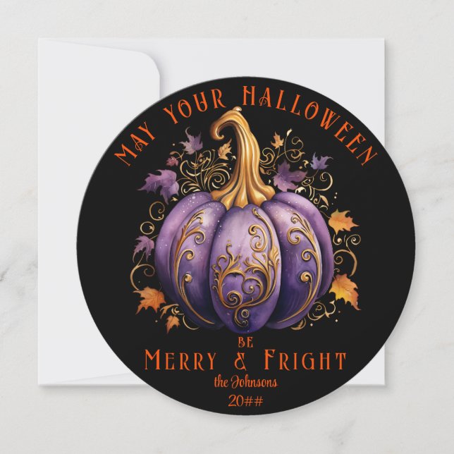 Elegant Gothic Halloween Merry Fright Family Photo Holiday Card (Front)