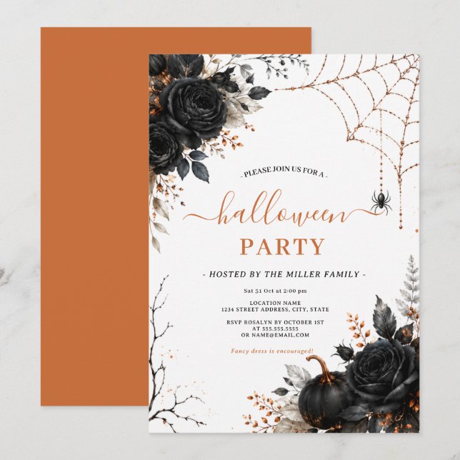 Elegant Gothic Halloween Party Invitation (Front/Back)