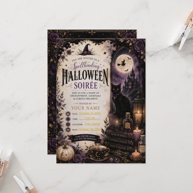 Elegant Gothic Halloween Party Invitation  (Front/Back In Situ)