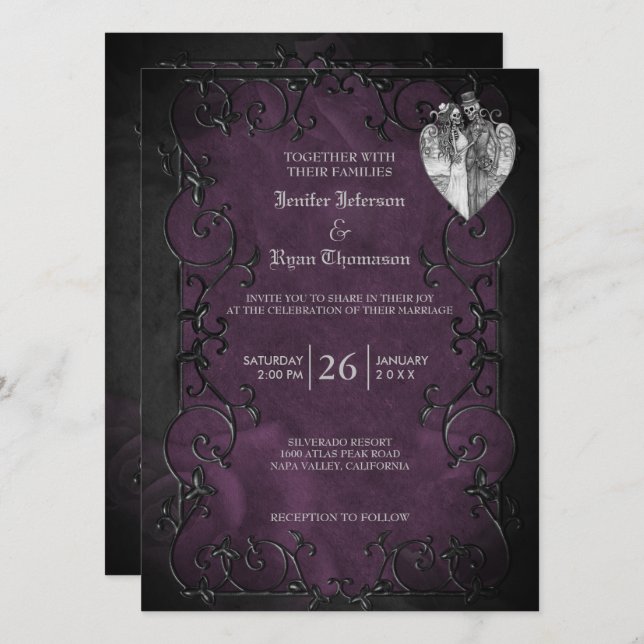 Elegant gothic halloween purple wedding Invitation (Front/Back)