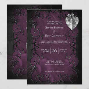 Elegant gothic halloween purple wedding Invitation