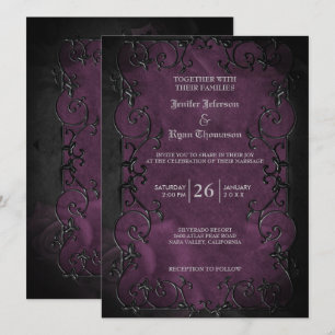 Elegant gothic halloween purple wedding Invitation