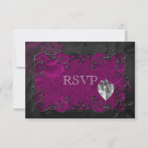 Elegant gothic halloween purple Wedding RSVP Card