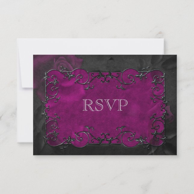 Elegant gothic halloween purple Wedding RSVP Card (Back)
