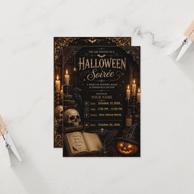 🕯️ Elegant Gothic Halloween Soirée Invitation 🦇  (Front/Back In Situ)
