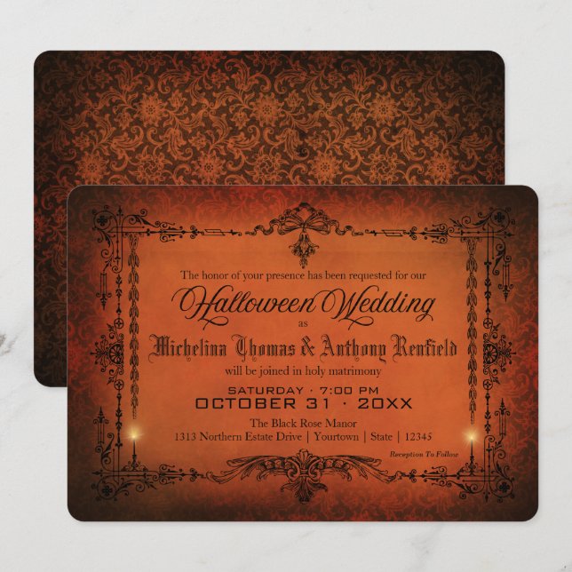 Elegant Gothic Halloween Wedding Invitation (Front/Back)