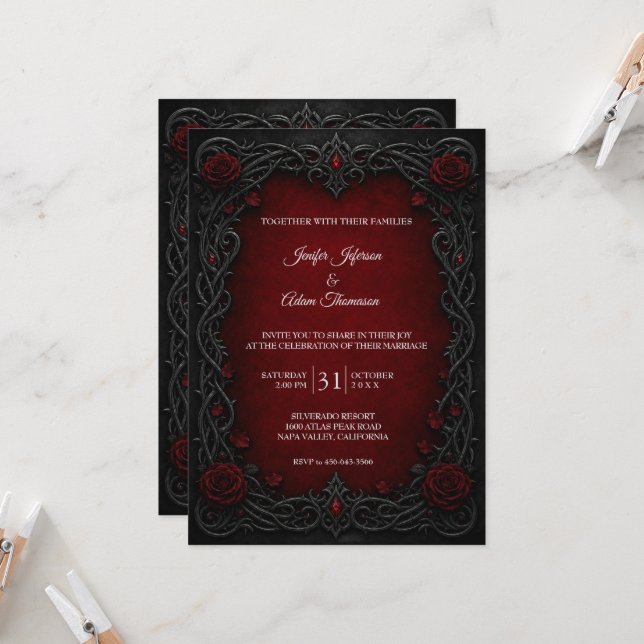 Elegant Gothic Halloween Wedding Invitation (Front/Back In Situ)