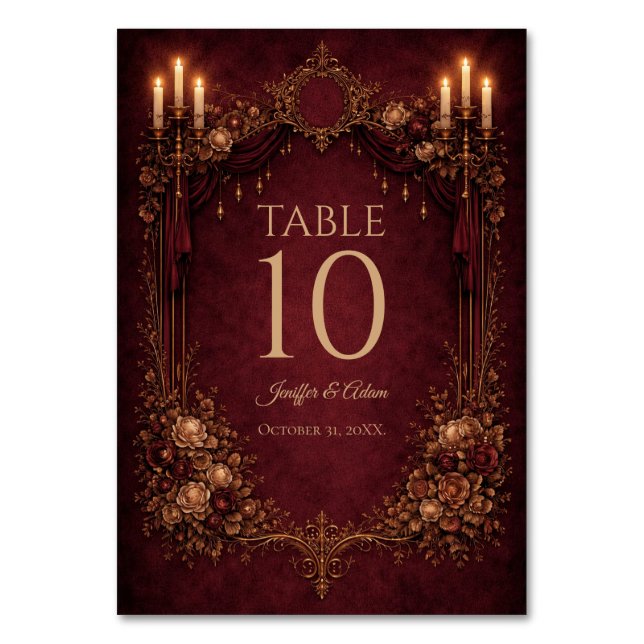 Elegant Gothic Halloween Wedding Table number (Front)