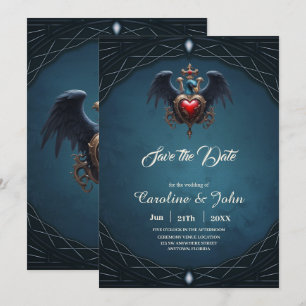 Elegant Gothic heart with fantasy bird. Save The Date