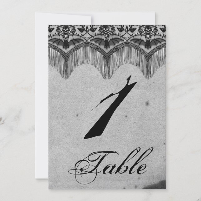 Elegant Gothic Lace Posh Wedding Table Number (Front)