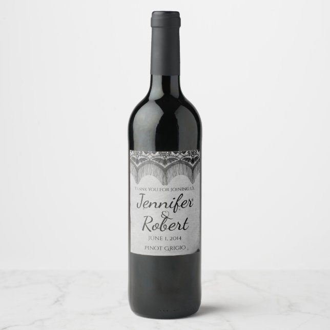 Elegant Gothic Lace Posh Wedding Wine Label (Front)