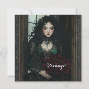 Elegant Gothic Lady with Poinsettias Card