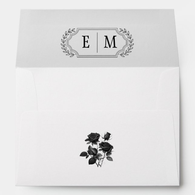 Elegant Gothic Monogram Black Rose Wedding  Envelope (Back (Bottom))