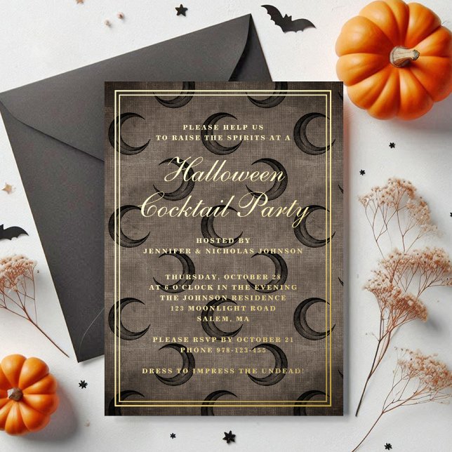 Elegant Gothic Moon Halloween Cocktail Party (Elegant Gothic Moon Halloween Cocktail Party Foil Invitation)