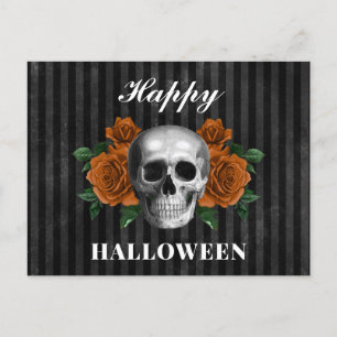 Elegant Gothic Orange Floral Skull Happy Halloween Postcard