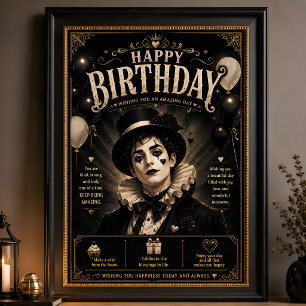 Elegant Gothic Pierrot Birthday Poster
