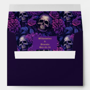 Elegant Gothic Purple Skull & Roses Wedding  Envelope