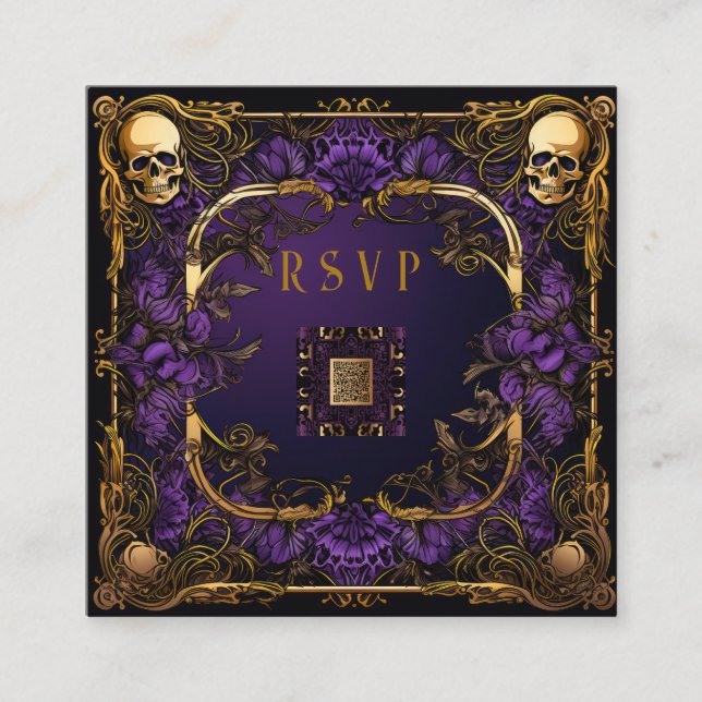 Elegant Gothic QR Code Wedding RSVP Enclosure Card (Front)