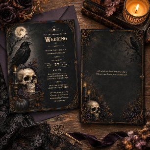 Elegant Gothic Raven Skull Wedding Invitation