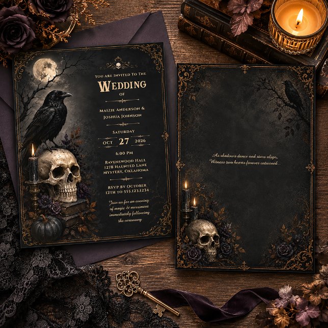 Elegant Gothic Raven Skull Wedding | Invitation (Creator Uploaded)