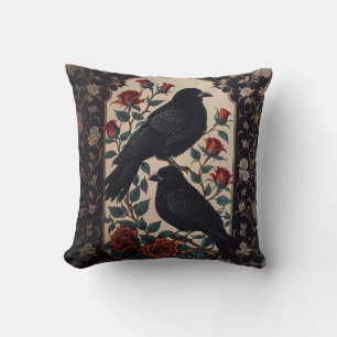 Elegant Gothic Ravens With Roses  Cushion