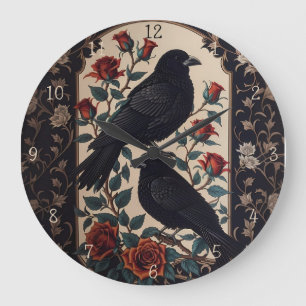 Elegant Gothic Ravens With Roses  Large Clock