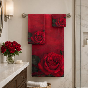 Elegant Gothic Red Roses Bath Towel Set