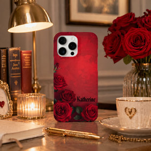 Elegant Gothic Red Roses Custom Name iPhone 16 Pro Max Case