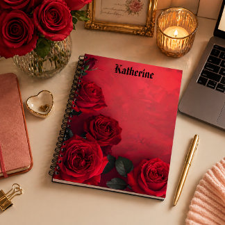 Elegant Gothic Red Roses Custom Name Notebook