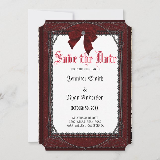 Elegant  Gothic red roses save the date   Invitation (Front)
