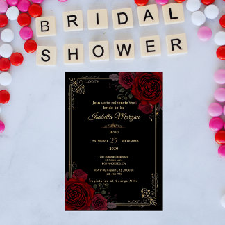 Elegant Gothic Romance Roses Bridal Shower Invitation