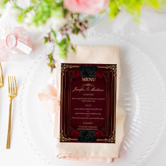 Elegant Gothic Romance Roses Wedding Menu
