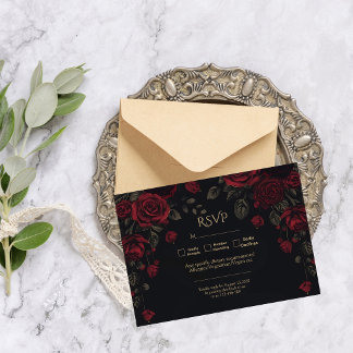 Elegant Gothic Romance Roses Wedding RSVP Card