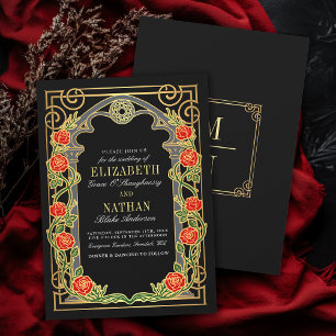 Elegant Gothic Roses Cathedral Frame Wedding Invitation