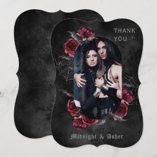 Elegant Gothic Roses Photo Wedding  Thank You Card
