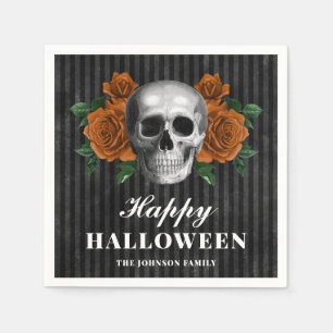 Elegant Gothic Roses & Skull Happy Halloween  Napkin
