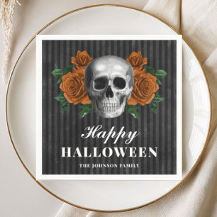 Elegant Gothic Roses & Skull Happy Halloween Napkin
