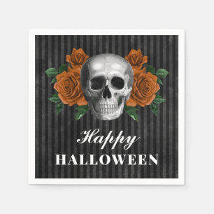 Elegant Gothic Roses & Skull Happy Halloween Napkin